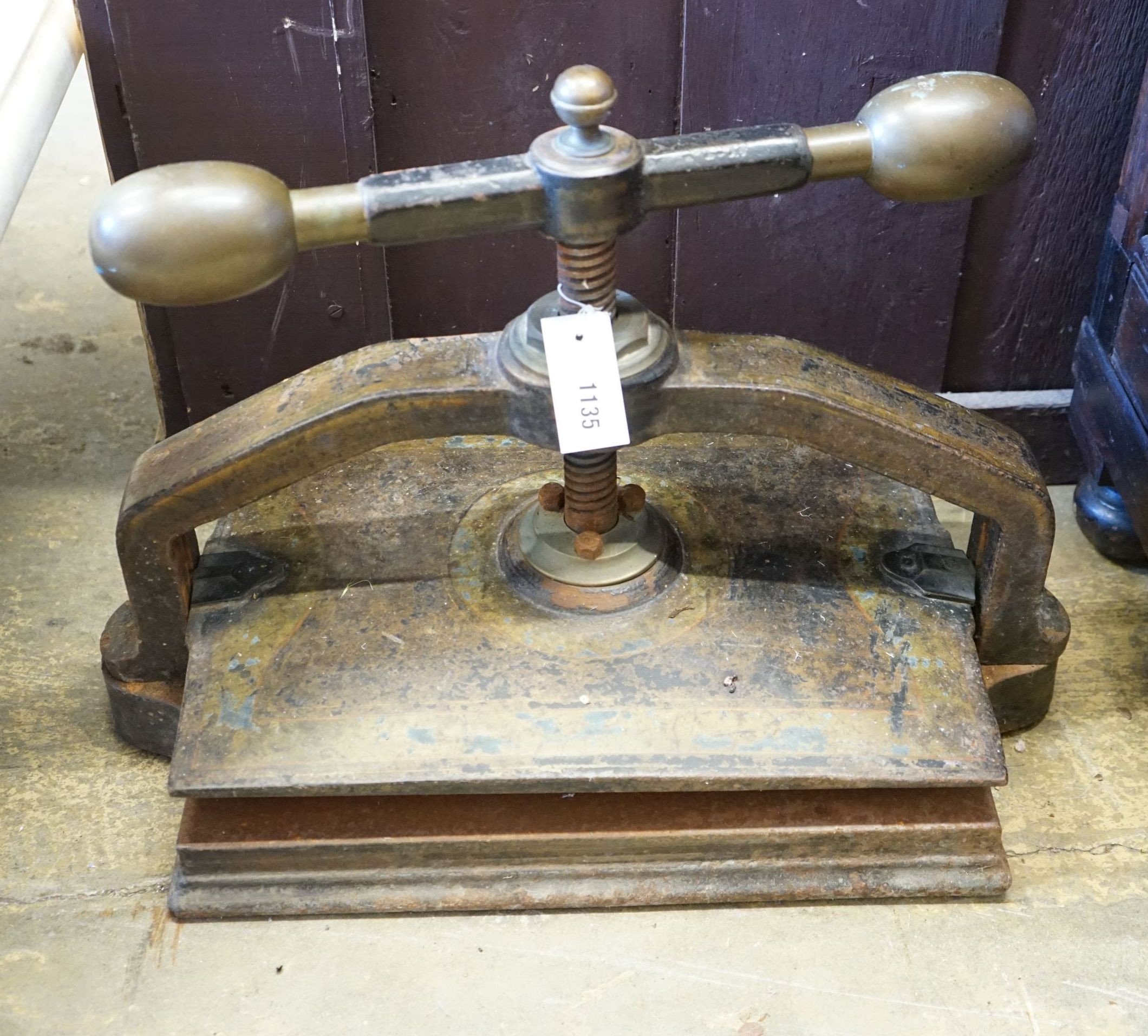 A Victorian cast iron bookpress, width 58cm depth 30cm height 40cm